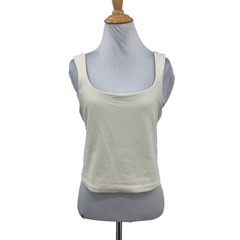 Athleta Sports Bra Womens L Large Ivory Transcend Square Neck Crop Lightweight